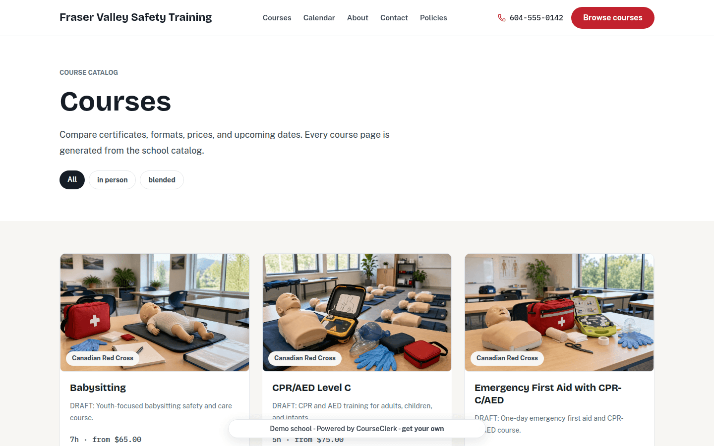 CourseClerk tenant public course website